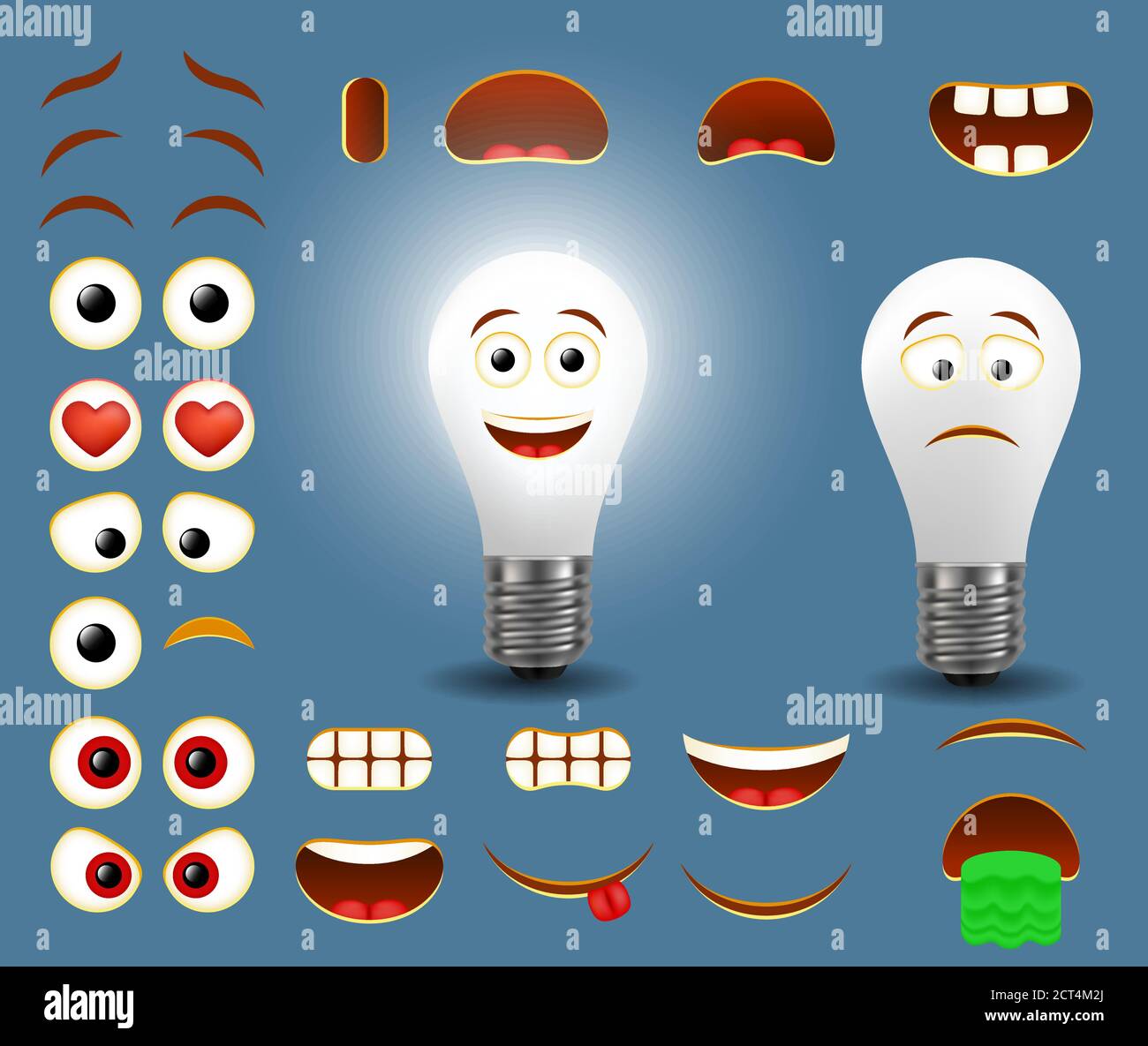 Vektor-Glühbirne Emoji Maker, Emoticon Schöpfer Stock Vektor