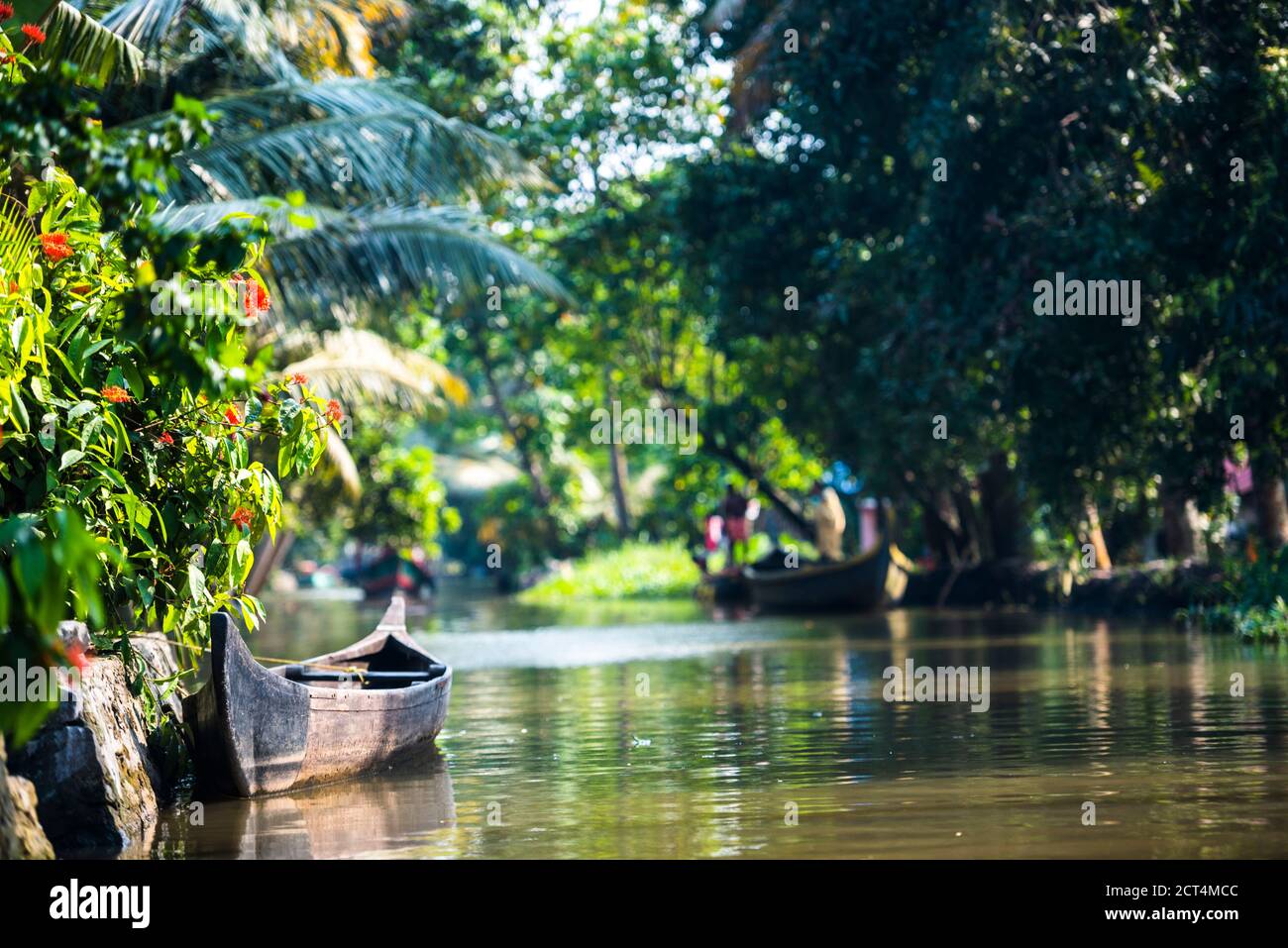 Kanu-Fischerboot in den Backwaters in der Nähe von Alleppey, Alappuzha, Kerala, Indien Stockfoto