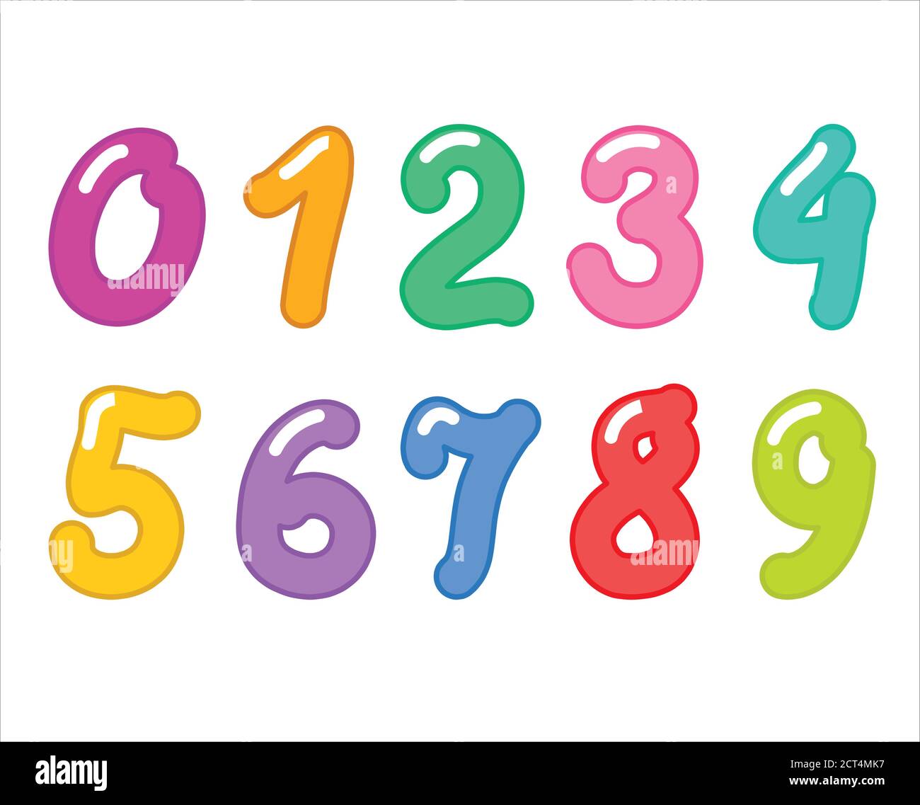 Ein Satz von Vektor-Zahlen für Kinder. Helle, farbige Zahlen 1 2 3 4 5 6 7 8 9 0. Für eine Karikatur, Kalender, Schule Banner. Vektorgrafik. Stock Vektor