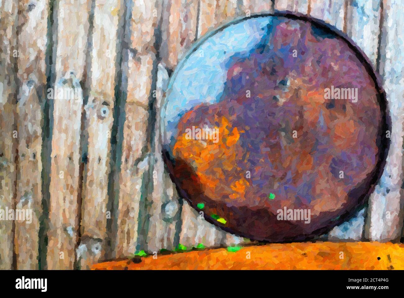 Digitale impasto Kunst eines abstrakten Kreises mit Holzhintergrund Stockfoto