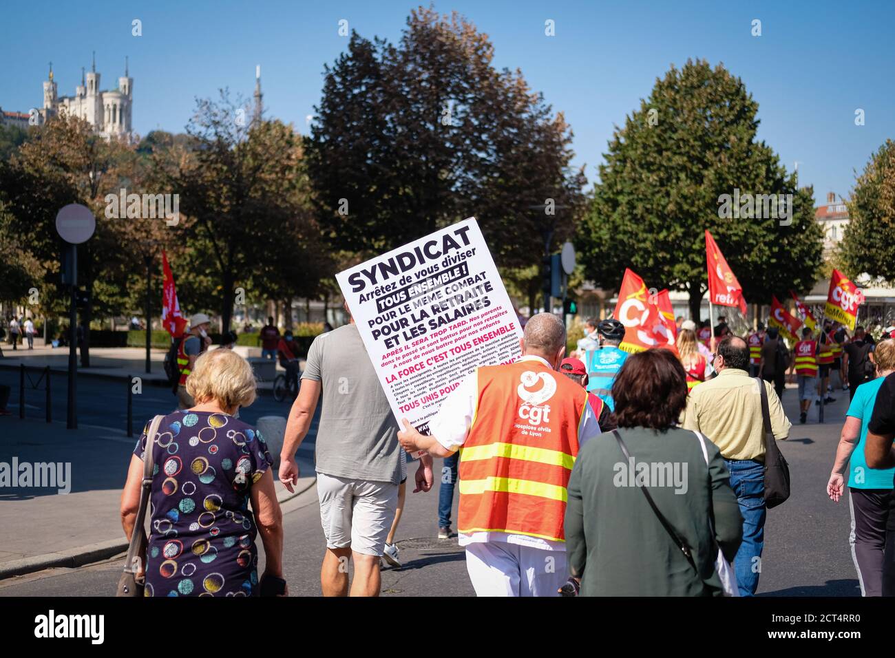 Am 17/09/2020, Lyon, Auvergne-Rhône-Alpes, Frankreich. Eine Intersyndicale (CGT, Solidariaires und FSU) rief am Donnerstag, dem 17. September, zu einer Demonstration in Frankreich auf Stockfoto