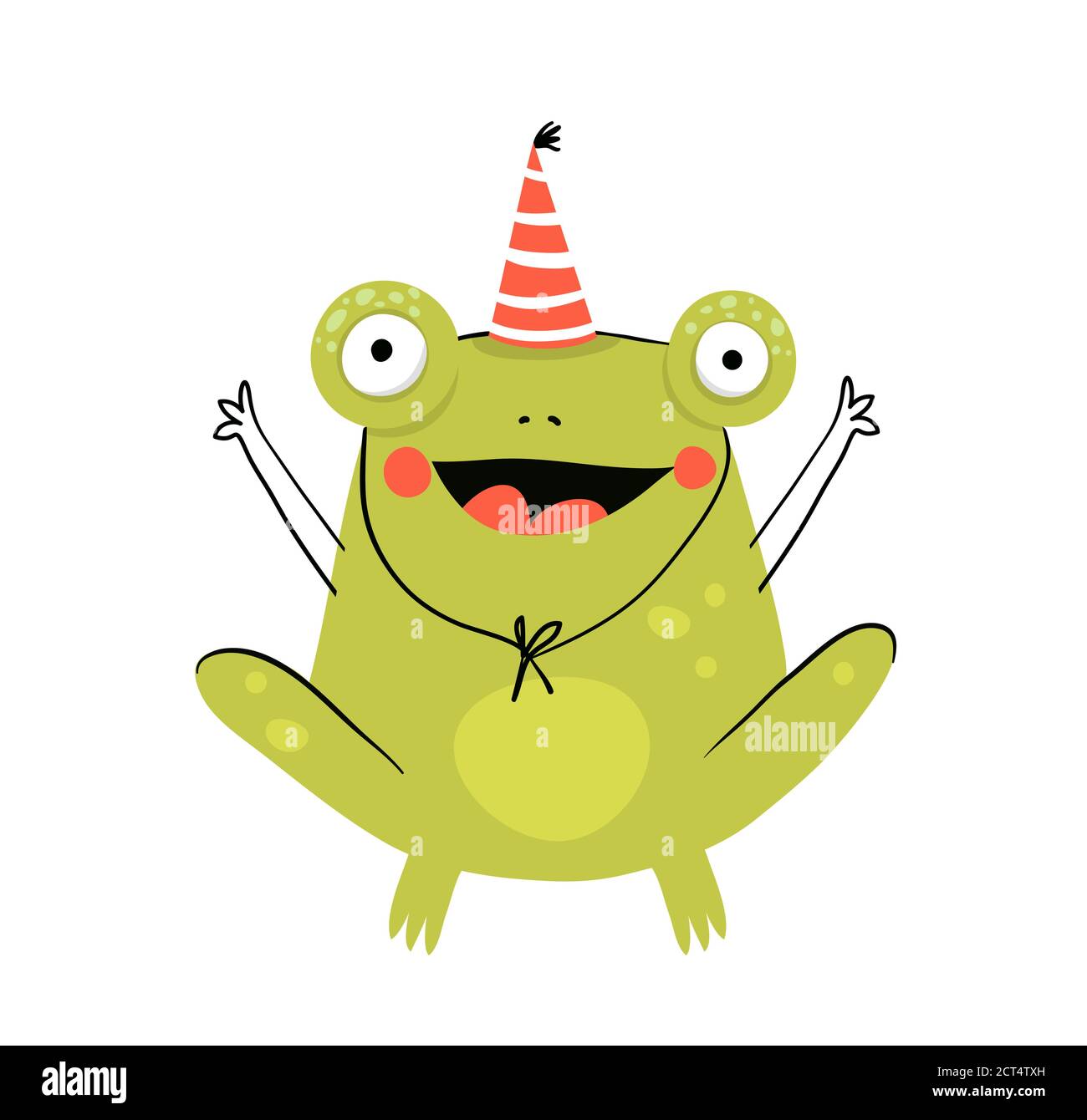 Wenig amüsant und lustig fröhlich Frosch Charakter Gratulation trägt Party Hut Doodle Cartoon-Design. Stock Vektor