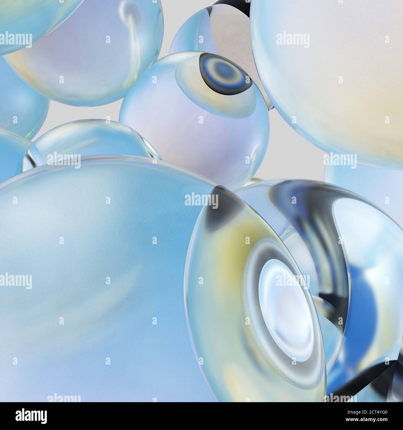 Schwebende Wassertropfen. Hintergrund der schönen Wassertropfen. 3D-Rendering Stockfoto
