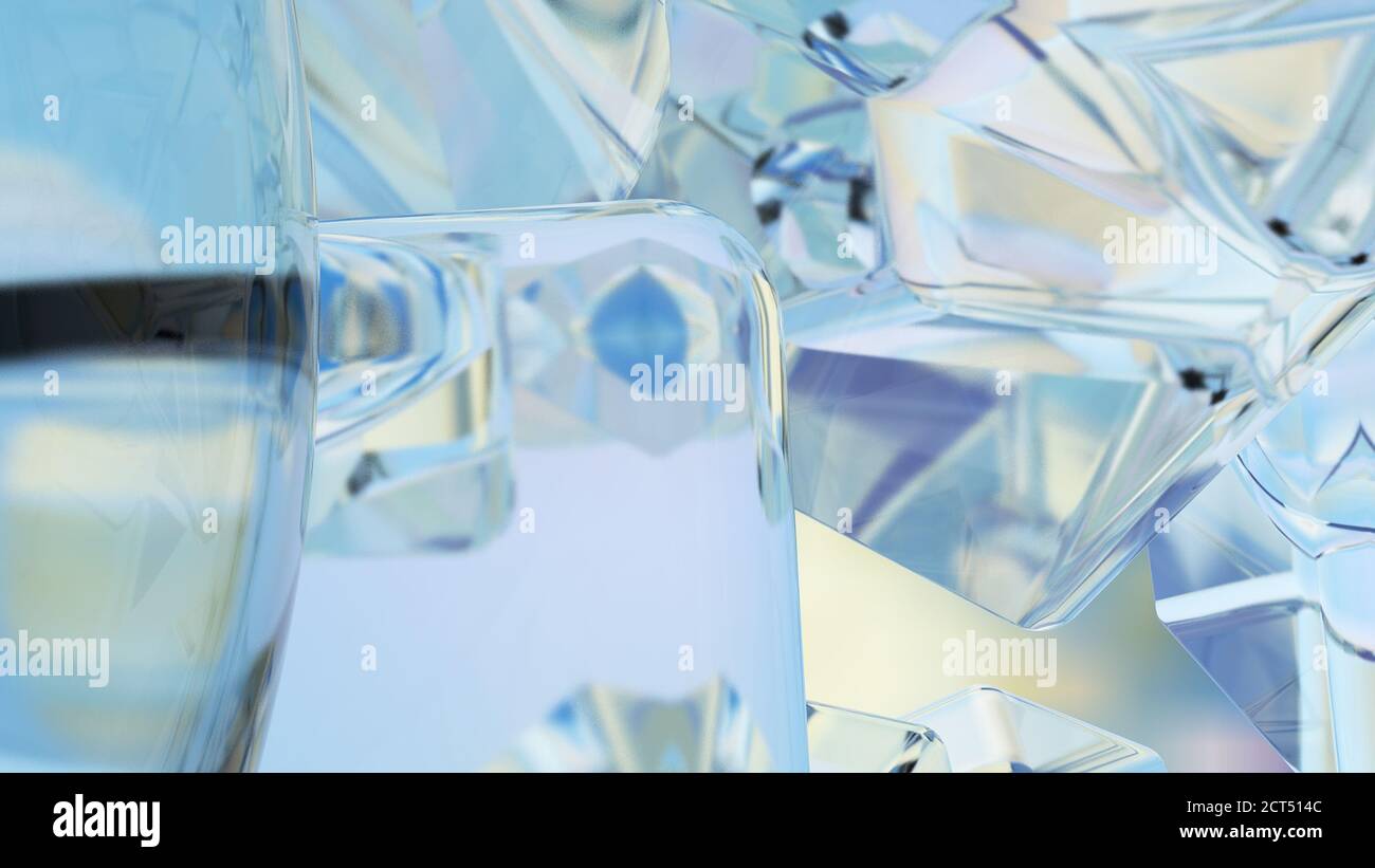 Schwebende Wassertropfen. Hintergrund der schönen Wassertropfen. 3D-Rendering Stockfoto