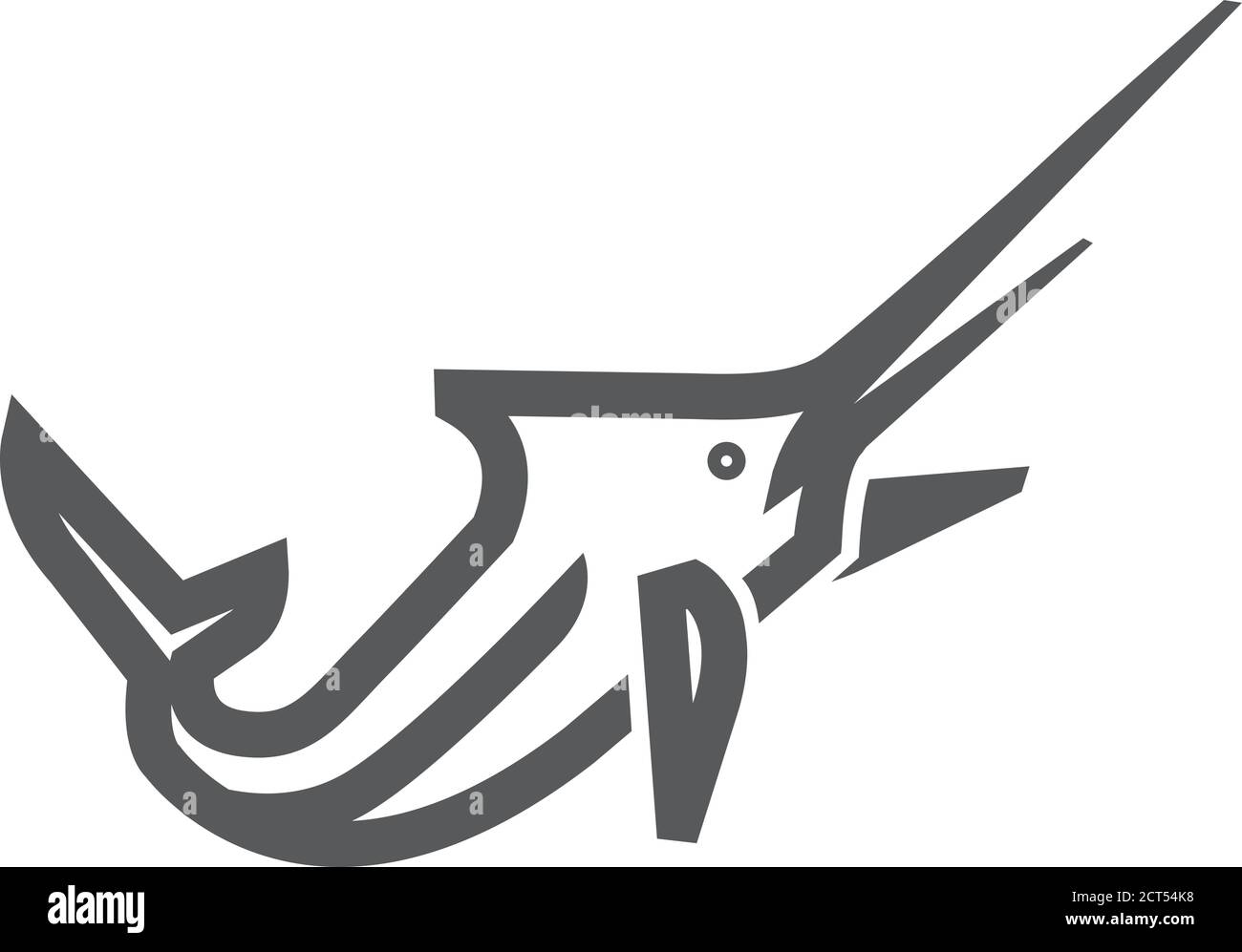 Fisch-Symbol in dickem Umriss Stil. Schwarz-Weiß-Vektorgrafik. Stock Vektor