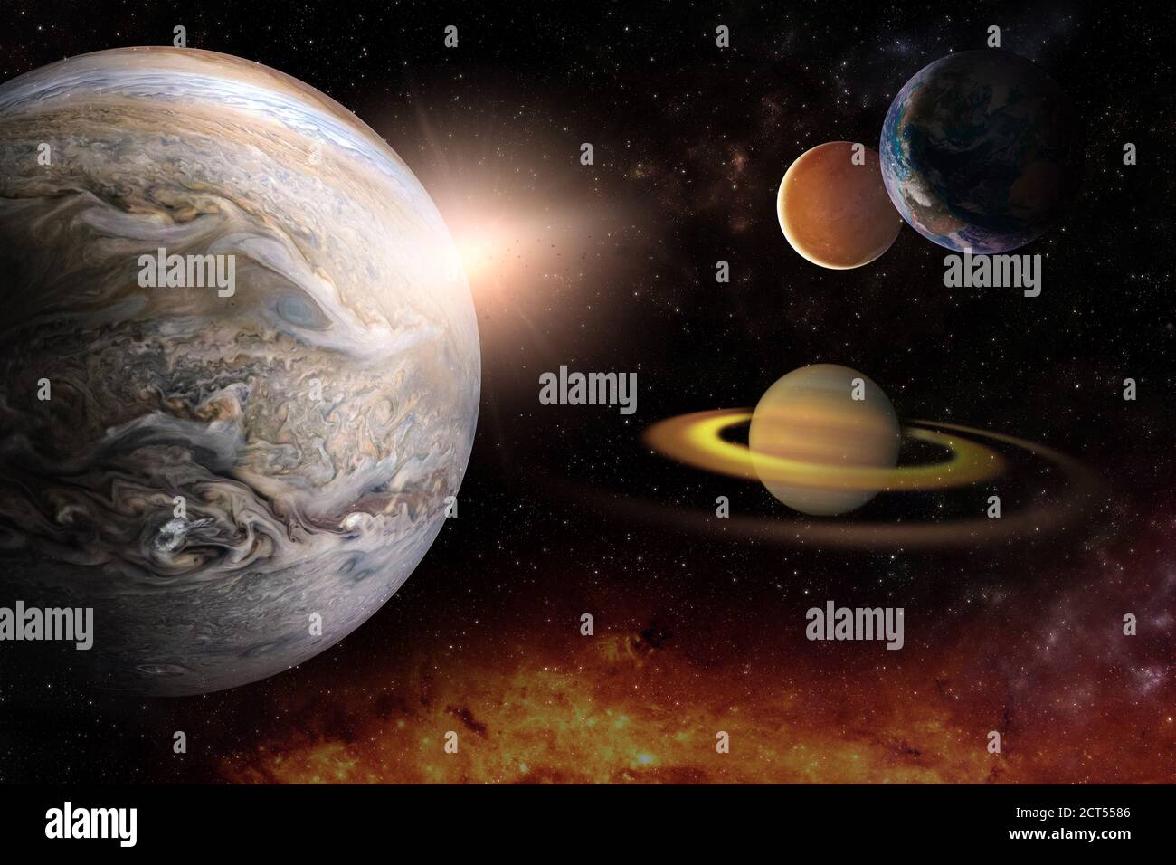 Planeten im Sonnensystem im Sternenuniversum mit Kopie Raumelemente dieses Bildes, die von der NASA eingerichtet wurden Stockfoto