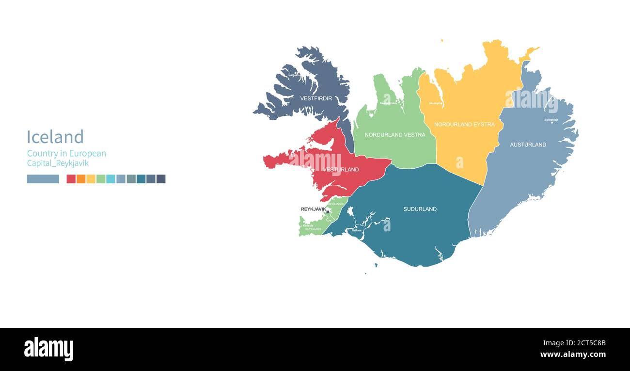 Island-Karte. Bunte detaillierte Vektorkarte des europäischen Landes. Stock Vektor