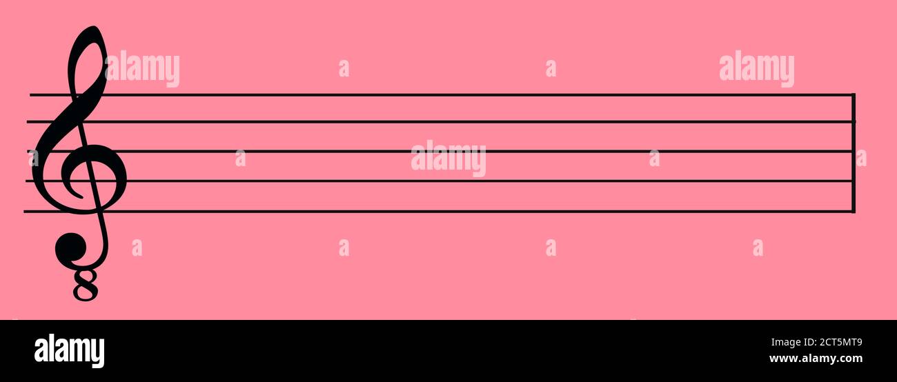 Musikstab mit Violinschlüssel auf rosa Hintergrund Stockfoto