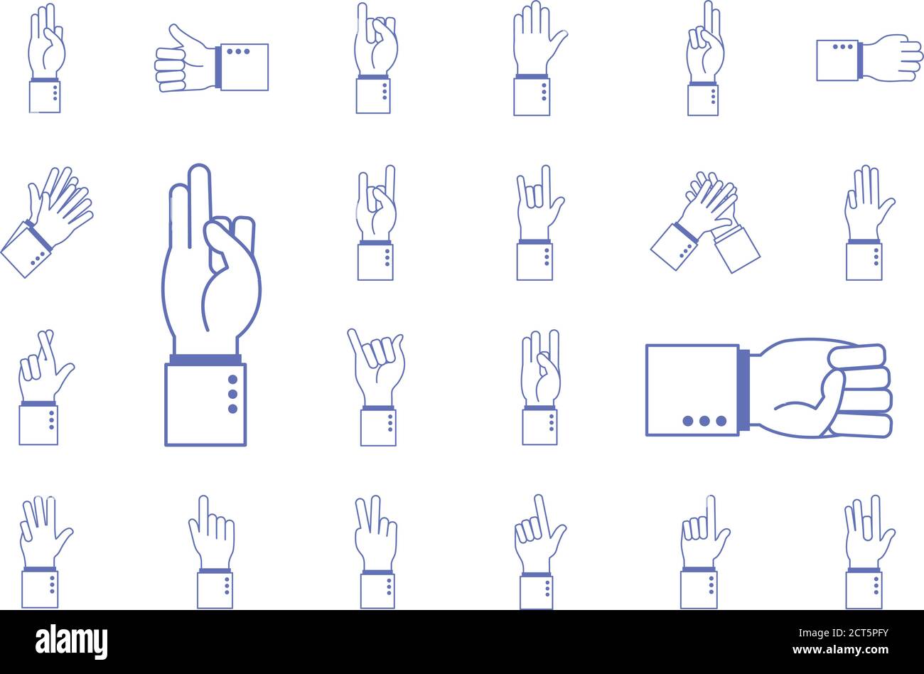 Hand Zeichen Sprache Alphabet Linie und füllen Stil Symbole Sammlung