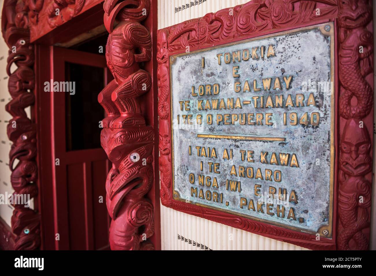 Maori Meeting House, Waitangi Treaty Grounds, Bay of Islands, Northland Region, North Island, Neuseeland Stockfoto
