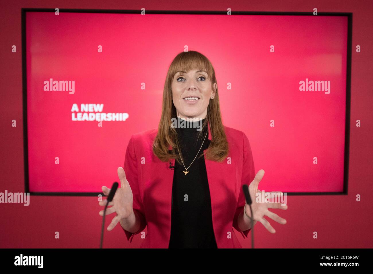 Die stellvertretende Vorsitzende Angela Rayner sprach auf der Online-Konferenz der Labour Party in London. Stockfoto