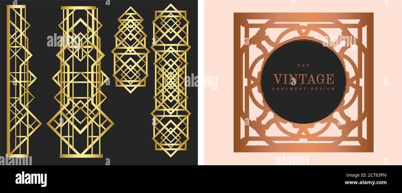 Art Deco, Art Novo Seite Vorlage Luxus elegante Textur geometrischen Stil, gatsby Konzept, golden schwarz.Pink Gold und pastellrosa Hintergrund. Stock Vektor