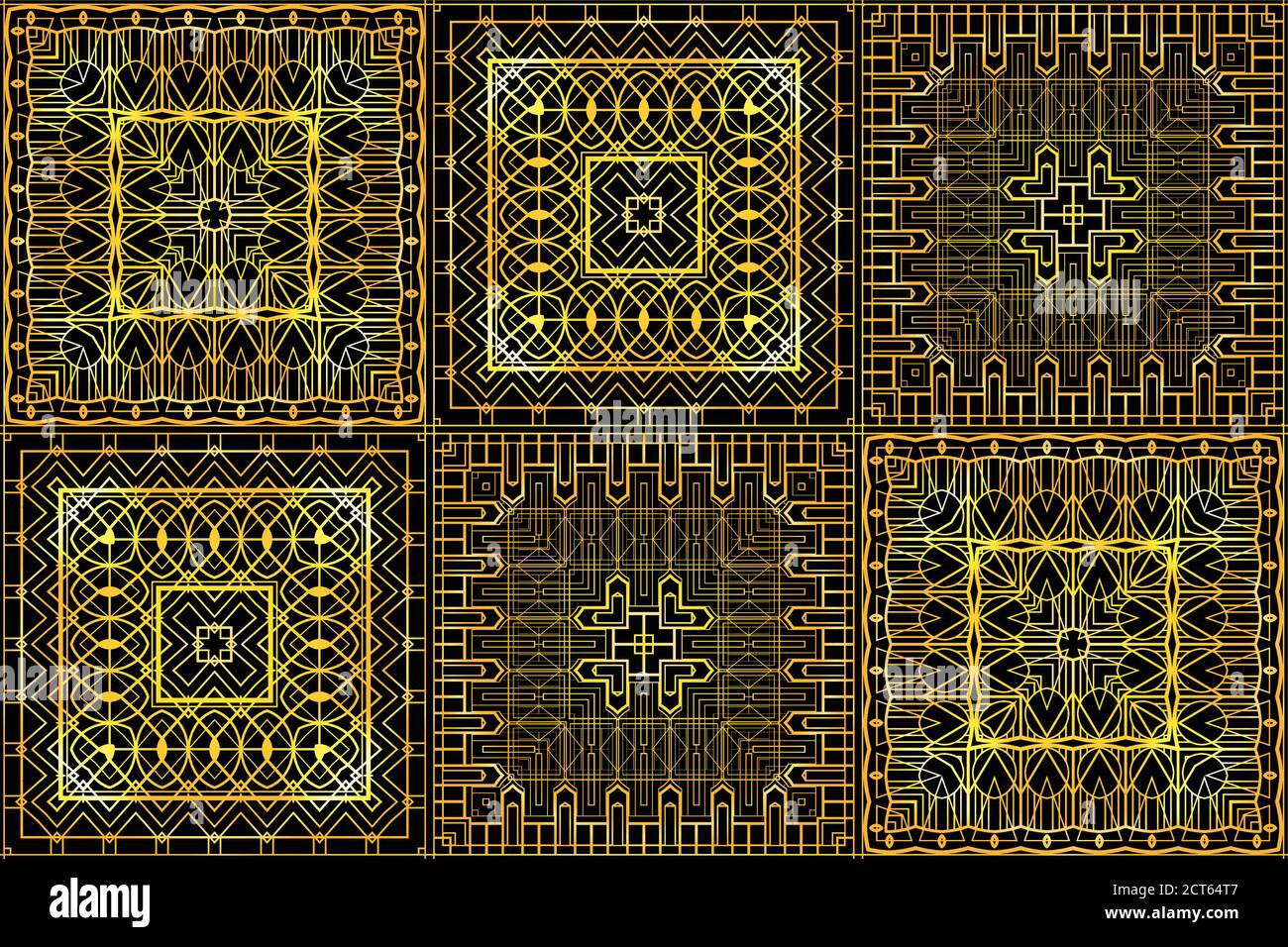 Nahtlose luxuriöse Vintage-Gold-Textur im Retro-Art-Deco-Stil. Goldenes Muster auf schwarzem Hintergrund. Vektor-Hintergrund für Stoffe, Tapeten und y Stock Vektor