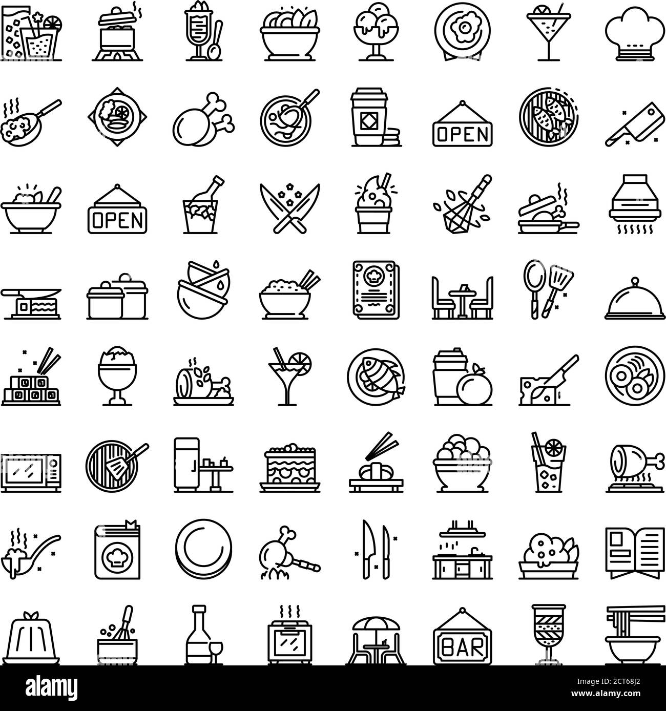 Umriss-Stil Restaurant Icons set Stock Vektor