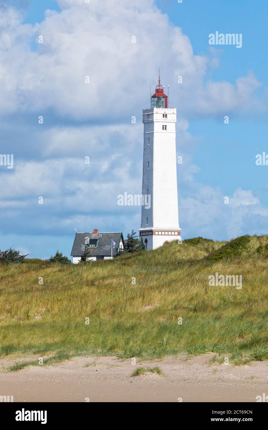 Leuchtturm bei Blåvand, Dänemark, Düne im Vordergrund Stockfoto