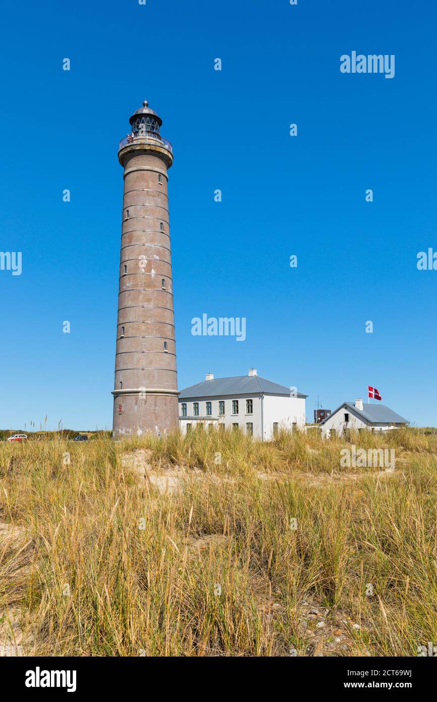 Der Graue Leuchtturm von Skagen am Skagerrak, dem nördlichsten Punkt Dänemarks Stockfoto