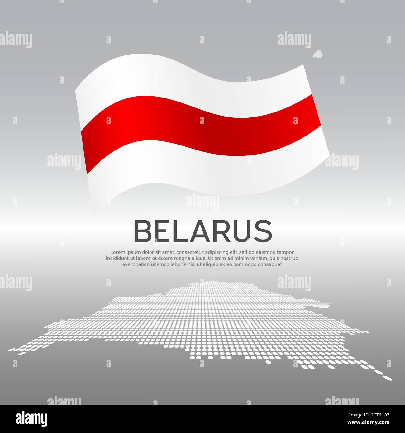 Weißrussland gewellte Flagge und Mosaikkarte auf hellem Hintergrund. Kreativer Hintergrund für das nationale Plakat Weißrussland. Vektordesign. Geschäftsbroschüre. Status B Stock Vektor