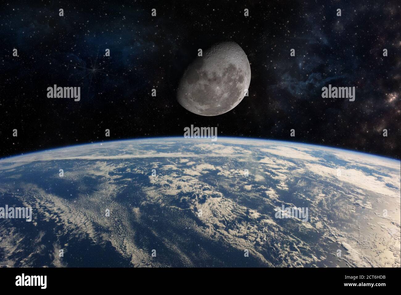 Hochwertige Deep Space iimage mit der Erde und dem Mond. Elemente dieses Bildes, die von der NASA eingerichtet wurden Stockfoto