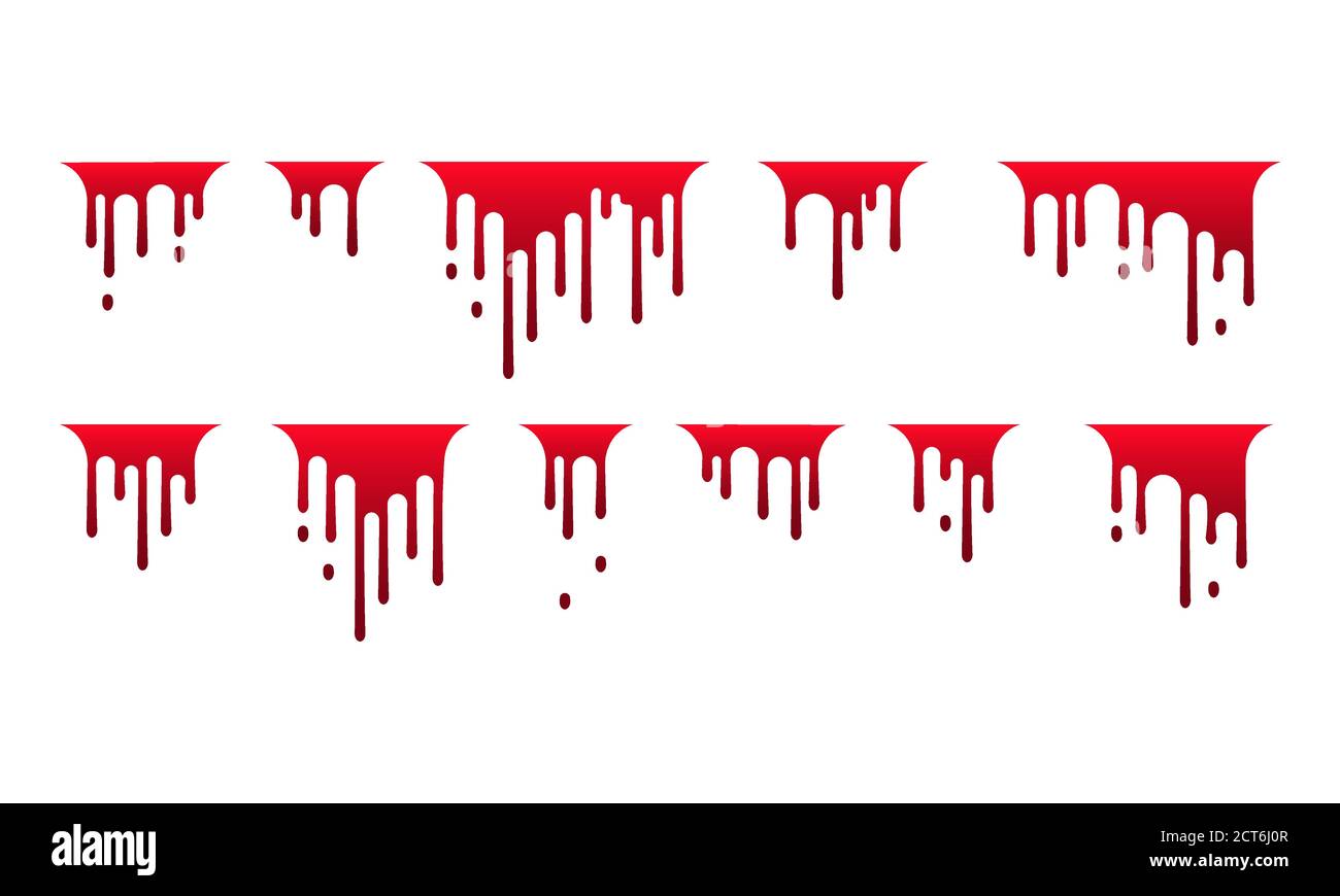 Symbol für tropfendes Blut. Farbfluss. Aktuelle Farbe, Flecken. Halloween-Konzept. Vektor auf isoliertem weißem Hintergrund. EPS 10. Stock Vektor