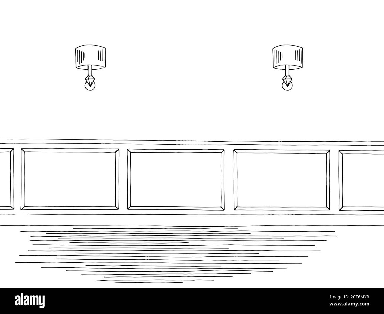 Raum Grafik schwarz weiß Haus Interieur Skizze Illustration Vektor Stock Vektor