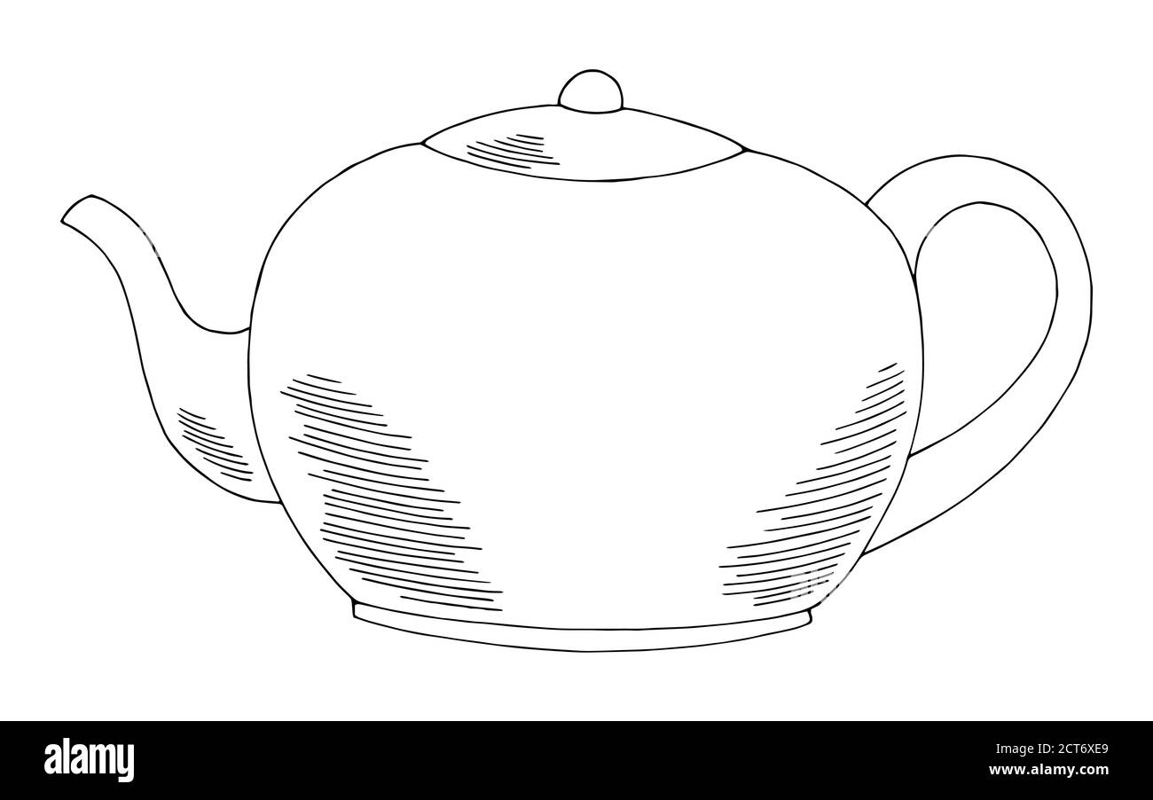 Teekanne Grafik schwarz weiß isoliert Skizze Illustration Vektor Stock Vektor