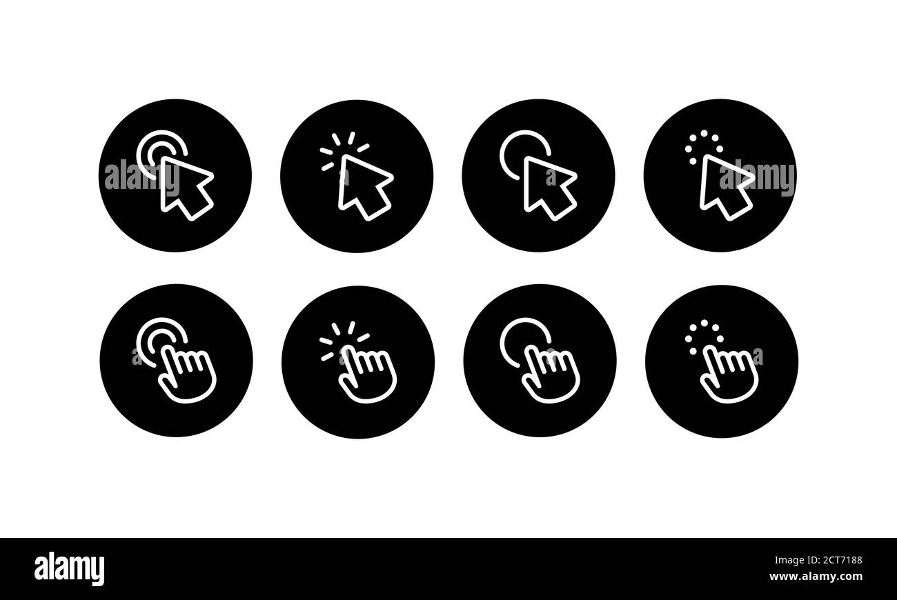 Computermaus. Klicken Sie auf Cursor und Zeiger Symbolsatz. Pfeil und warten. Vektor auf isoliertem weißem Hintergrund. EPS 10. Stock Vektor