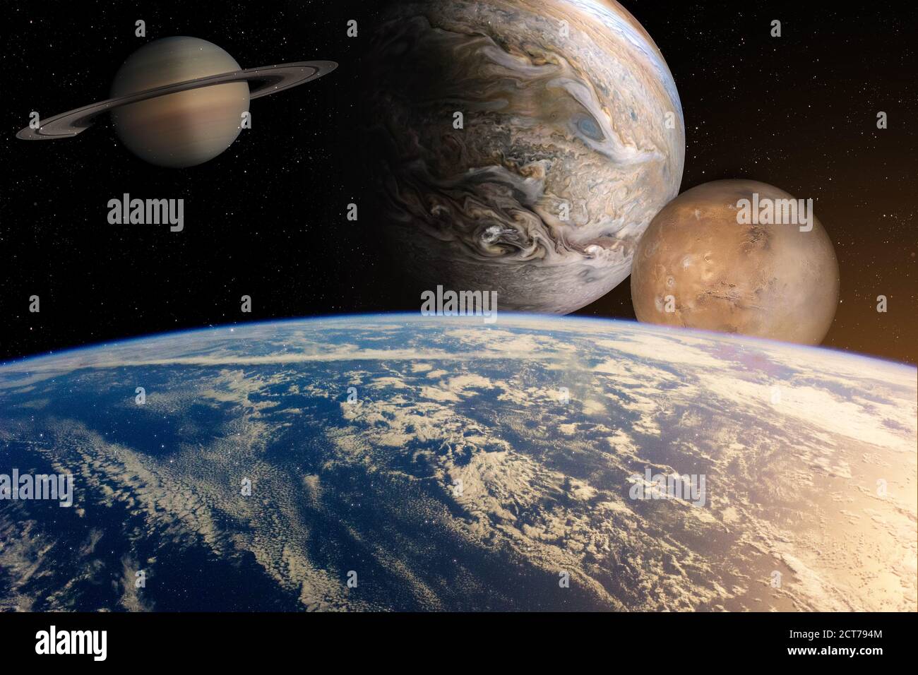 Planeten im Sonnensystem im Sternenuniversum mit Kopie Raumelemente dieses Bildes, die von der NASA eingerichtet wurden Stockfoto