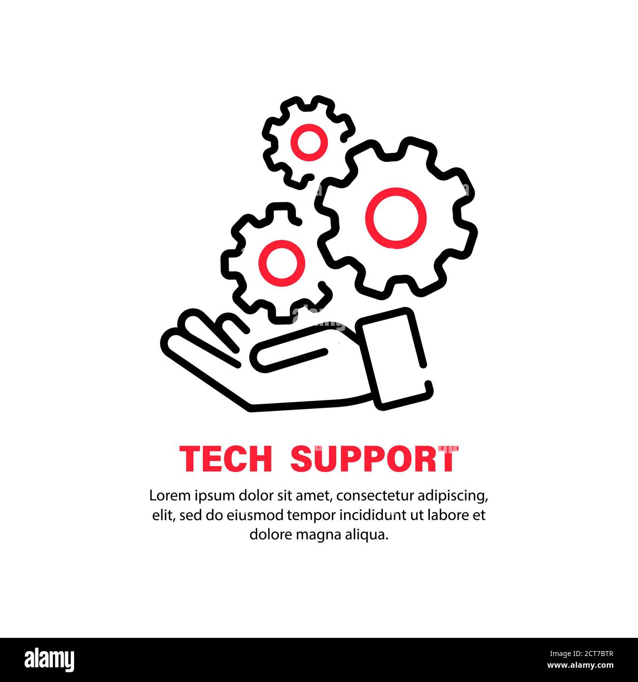 Symbol für technischen Support. Hand mit Zahnrädern. Symbole für Call Center und Dienste des Bedieners. Vektor auf isoliertem weißem Hintergrund. EPS 10. Stock Vektor