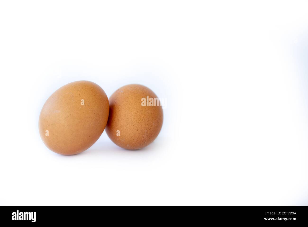 Zwei Eier auf weißem Hintergrund Stockfoto