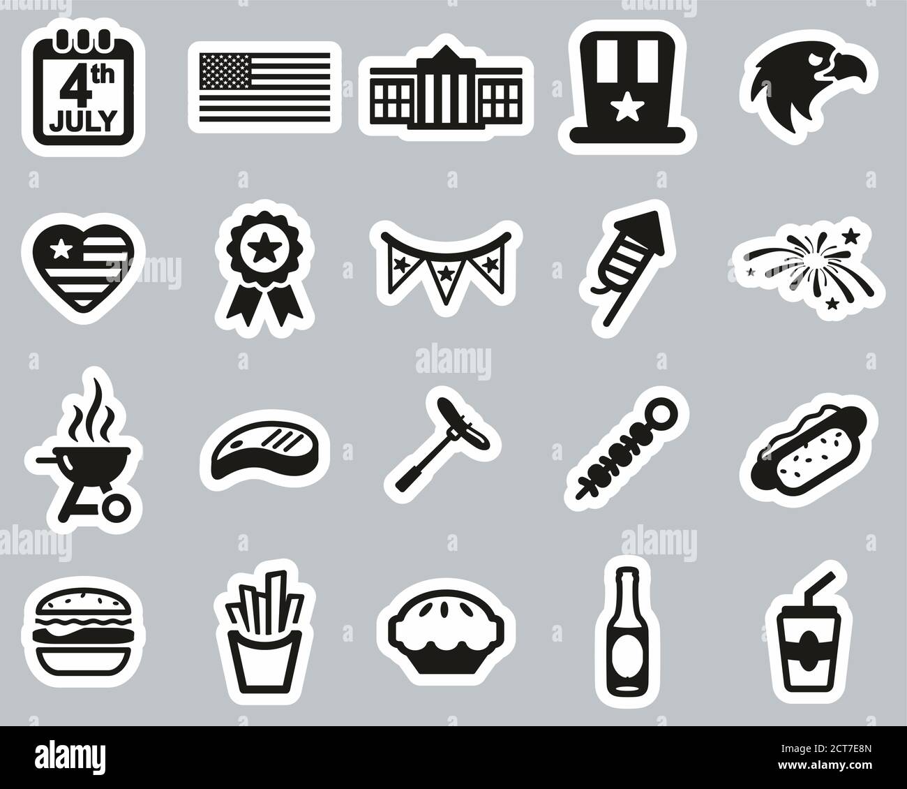 4. Juli Icons Black & White Stiker Set Big Stock Vektor