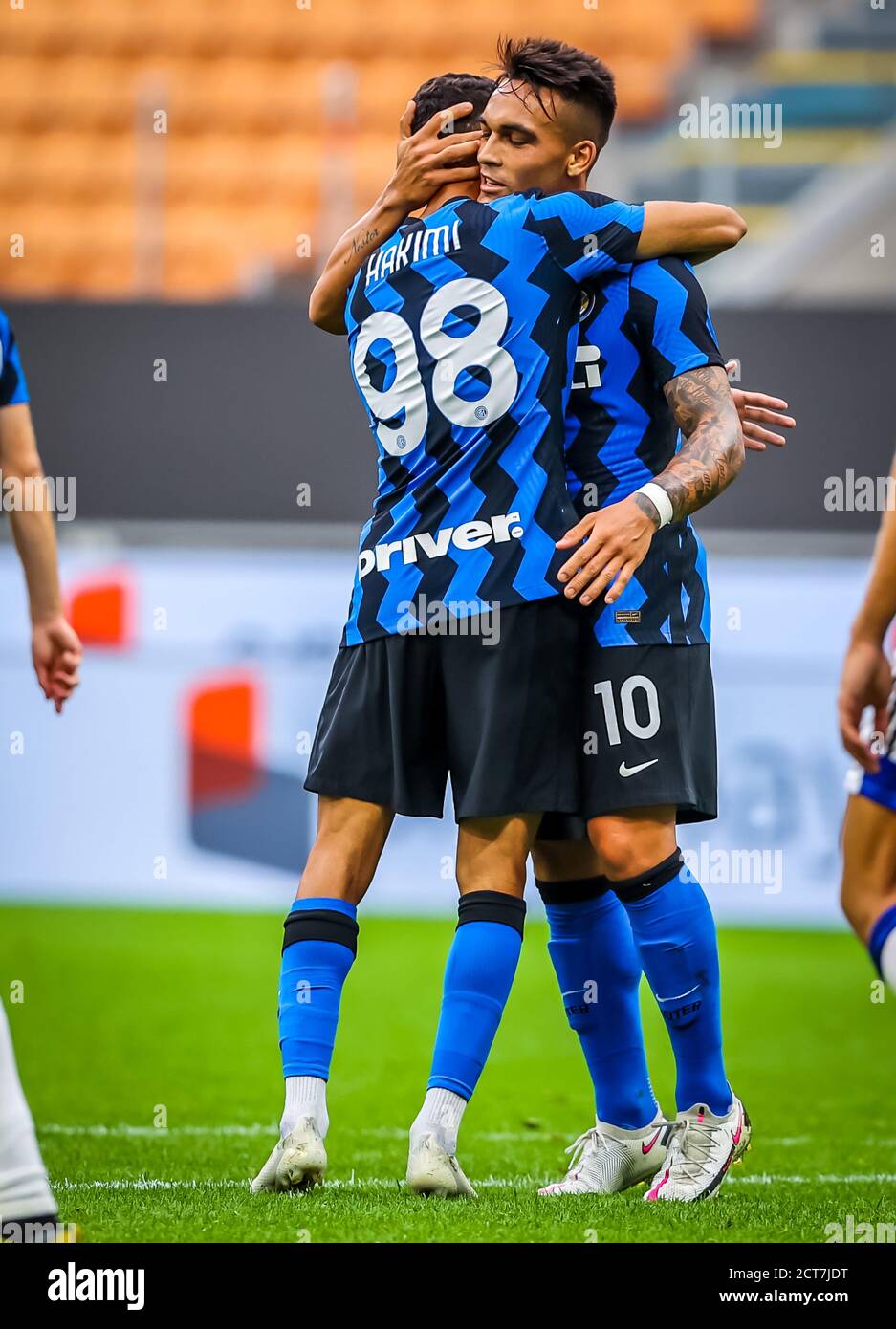 Lautaro Martinez vom FC Internazionale und Achraf Hakimi vom FC Internazionale während des Freundschaftssaisons Pre-Season 2020/21 zwischen dem FC Internazionale Vs Stockfoto