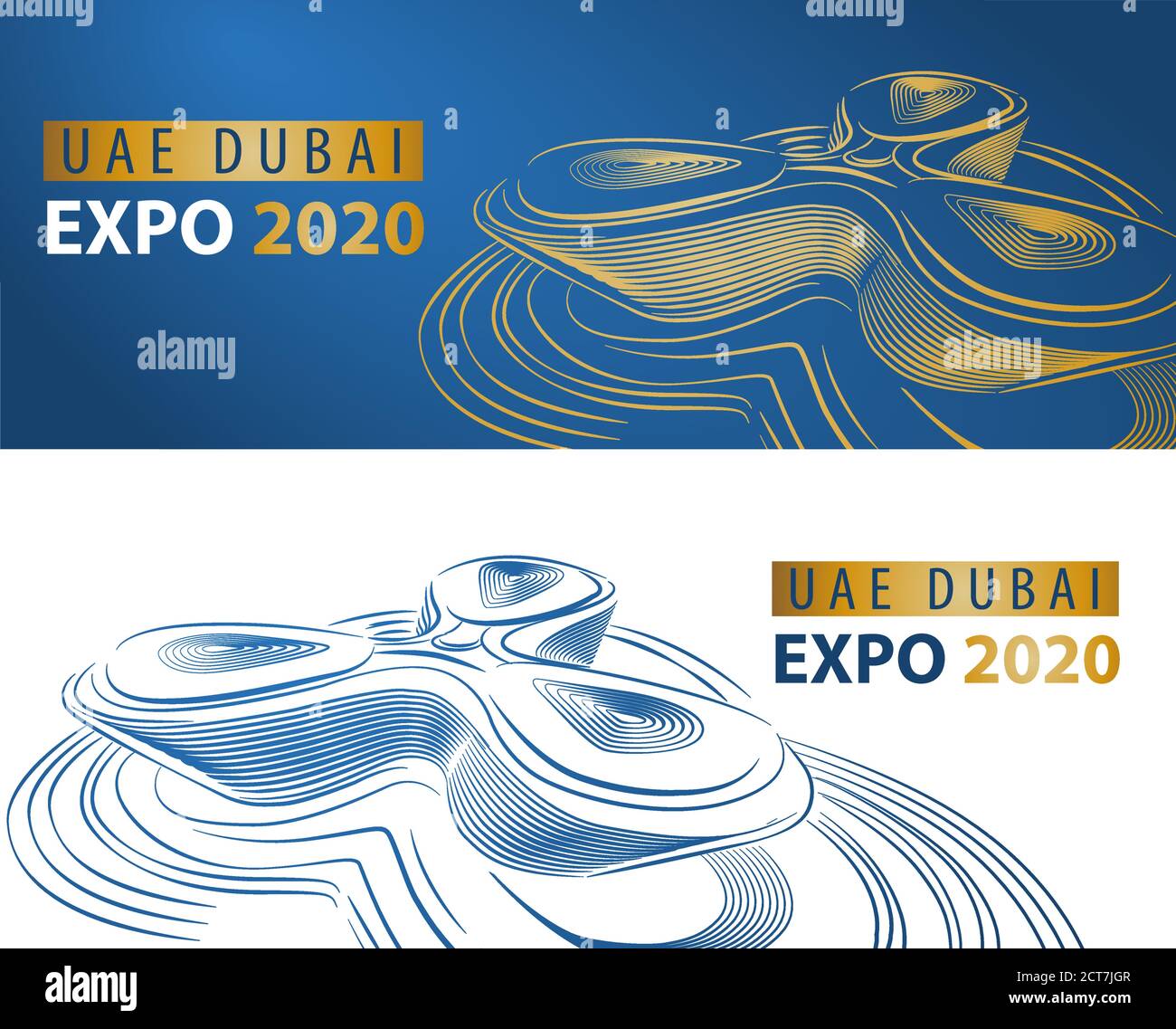 UAE dubai expo 2020 GROSSE Foster-Partner grimshaw Pavillon designboom, EIN minimaler Stil des Dubai Skyline-Konzepts im Jahr 2020, Hintergrund flach horiz Stock Vektor