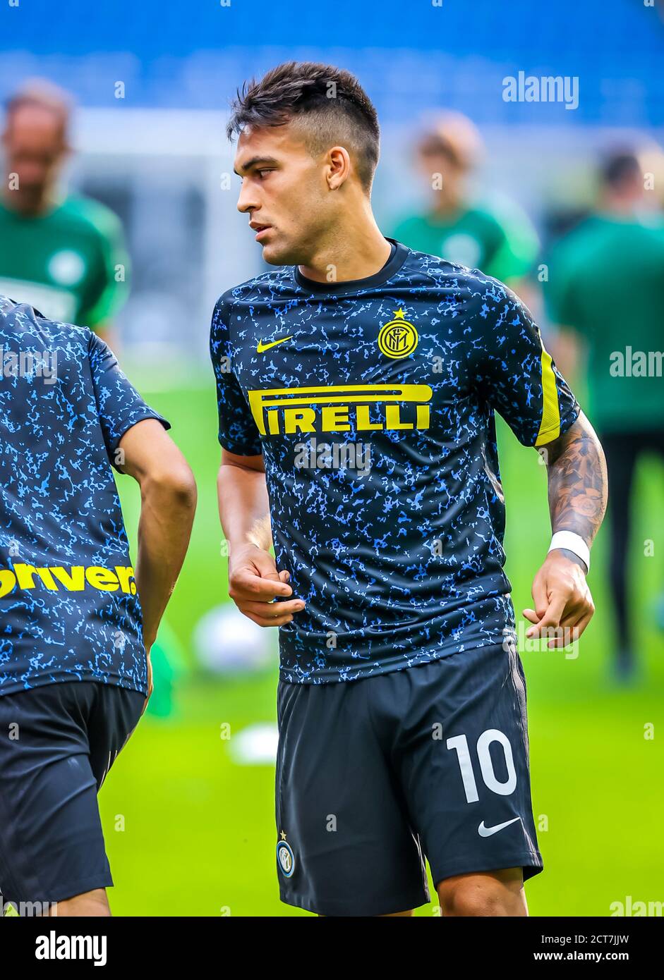 Lautaro Martinez vom FC Internazionale während des Freundschaftssatches Pre-Season 2020/21 zwischen FC Internazionale und AC Pisa 1909 im San Siro Stadion, Stockfoto