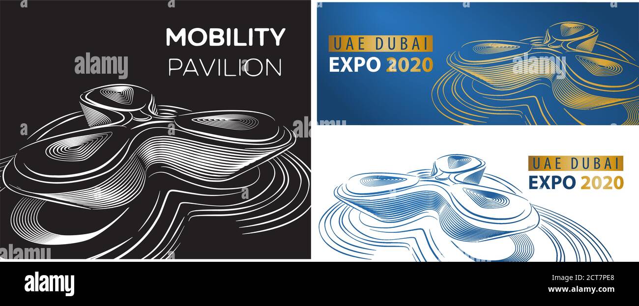 UAE dubai expo 2020 GROSSE Foster-Partner grimshaw Pavillon designboom, EIN minimaler Stil des Dubai Skyline-Konzepts im Jahr 2020, Hintergrund flach horiz Stock Vektor