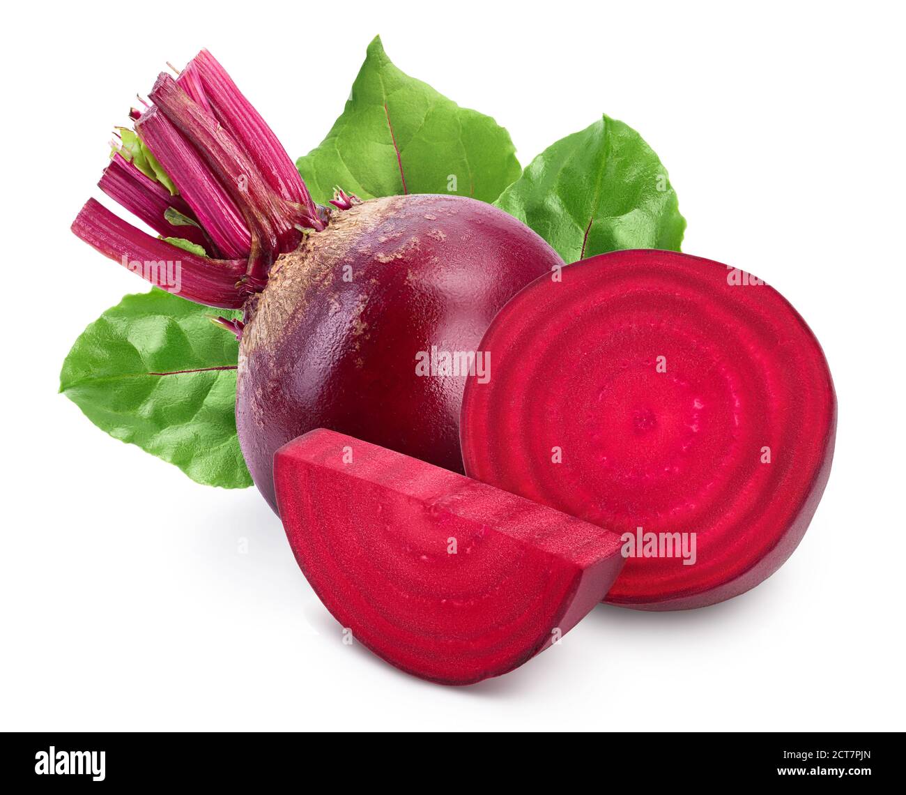 Rote Bete-Scheibe isoliert auf weißem Hintergrund mit Beschneidungspfad und voller Schärfentiefe Stockfoto