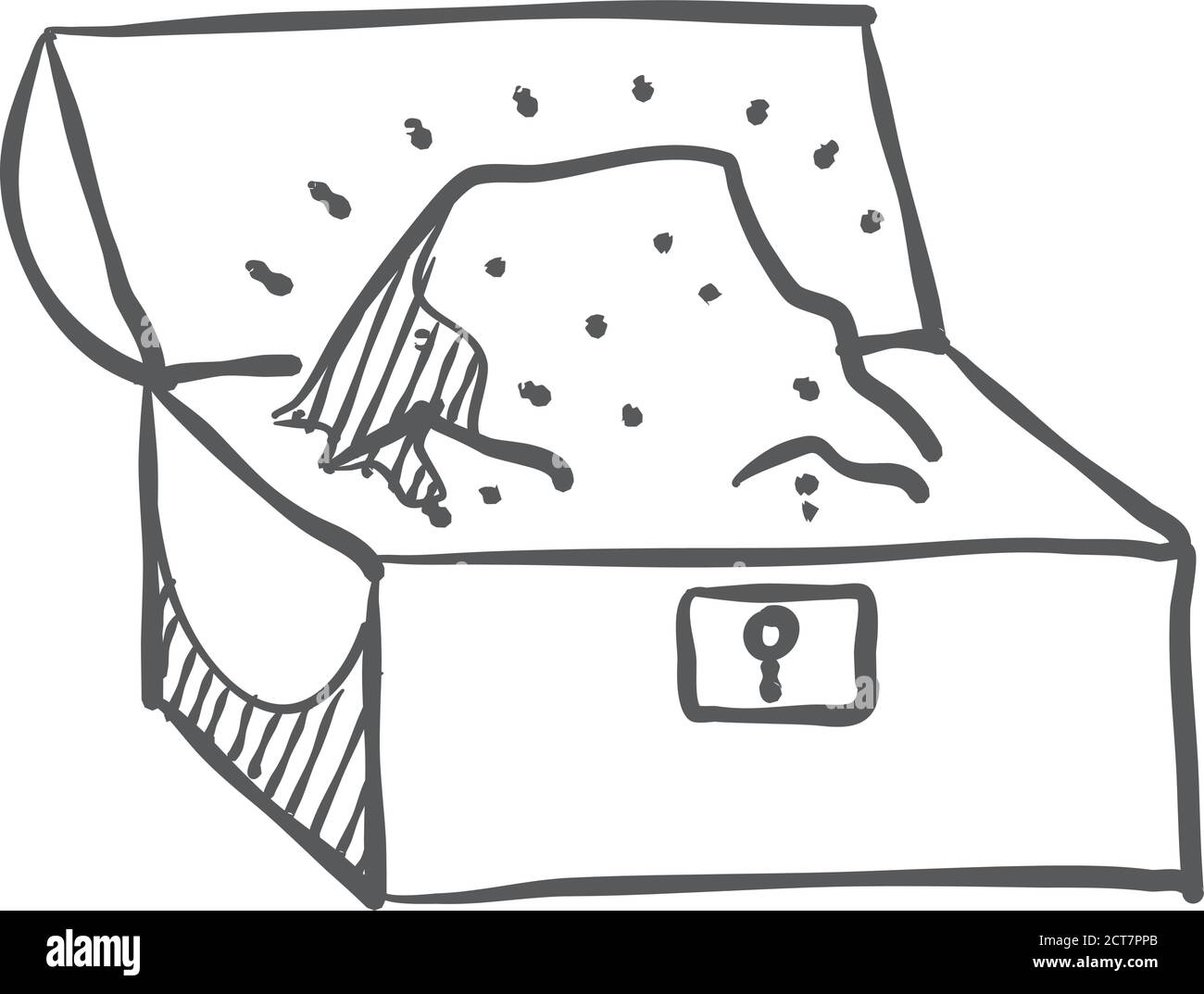 Schatztruhen-Symbole im Skizzenstil. Handgezeichneter Doodle von Seetäuber. Stock Vektor