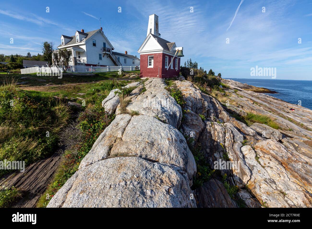 The bellhouse, Pemaquid Point Light, Bristol, Lincoln County, Maine, USA Stockfoto