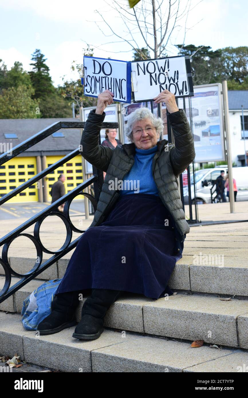 Schüler und Lehrer protestieren im Rahmen der globalen Bewegung "fridays for Future" in Bantry, Wolfe Tone Square, 20. September 2019 für Klimagerechtigkeit Stockfoto