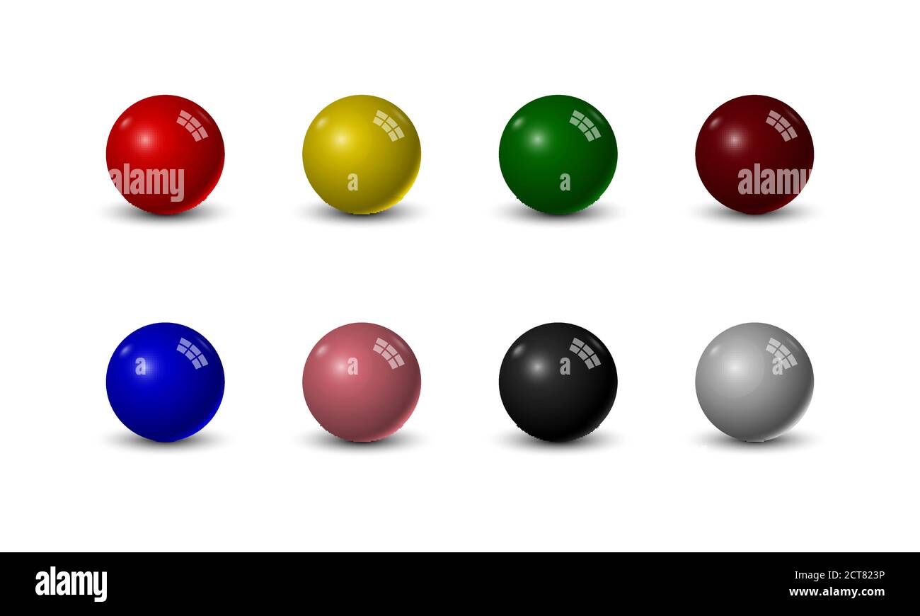 Satz von Snooker-Kugeln isoliert auf weißem Hintergrund, Vektor-Illustration Stock Vektor