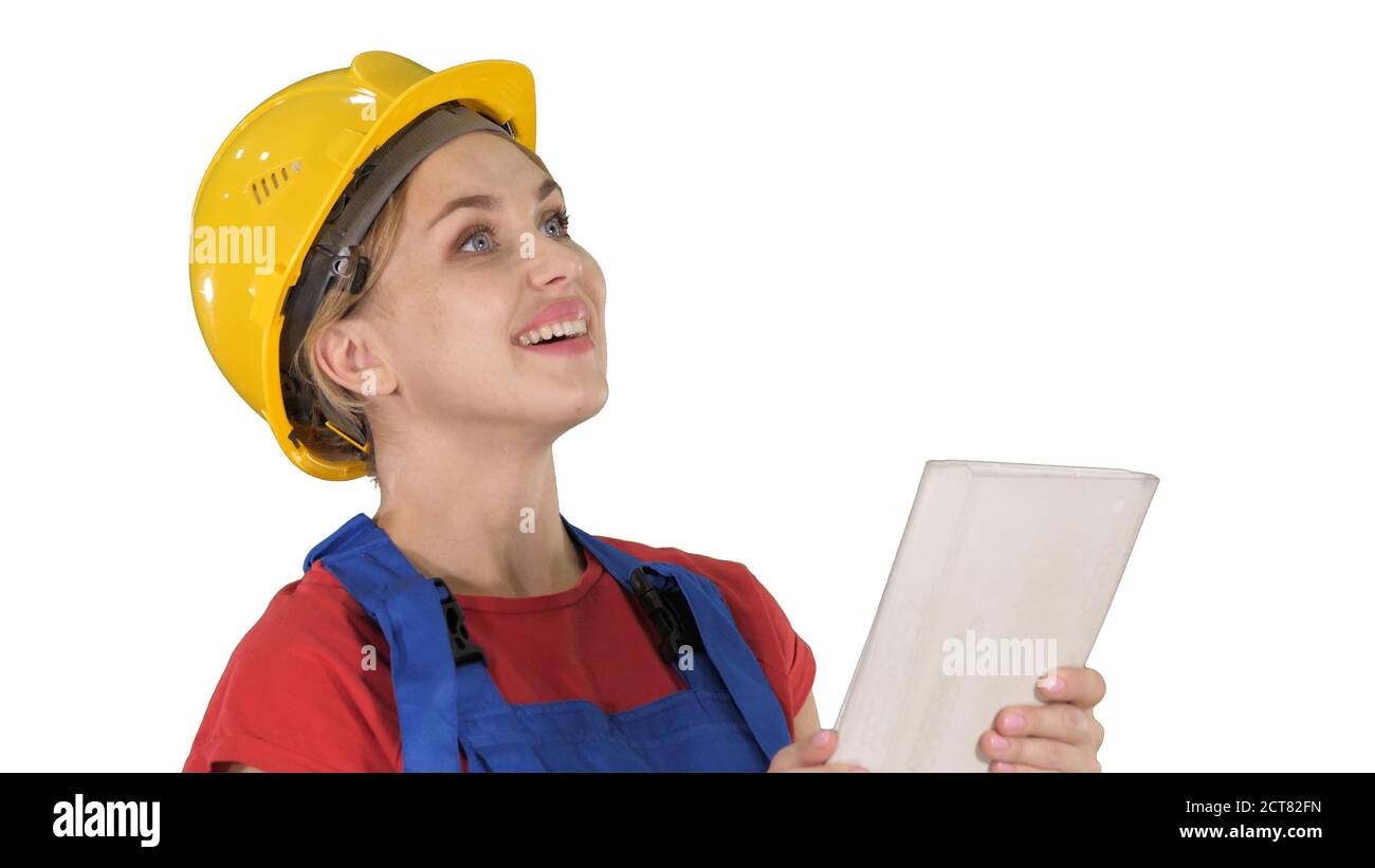 Bauingenieurin mit einem Tablet-Computer bei einer Konstruktion Stockfoto