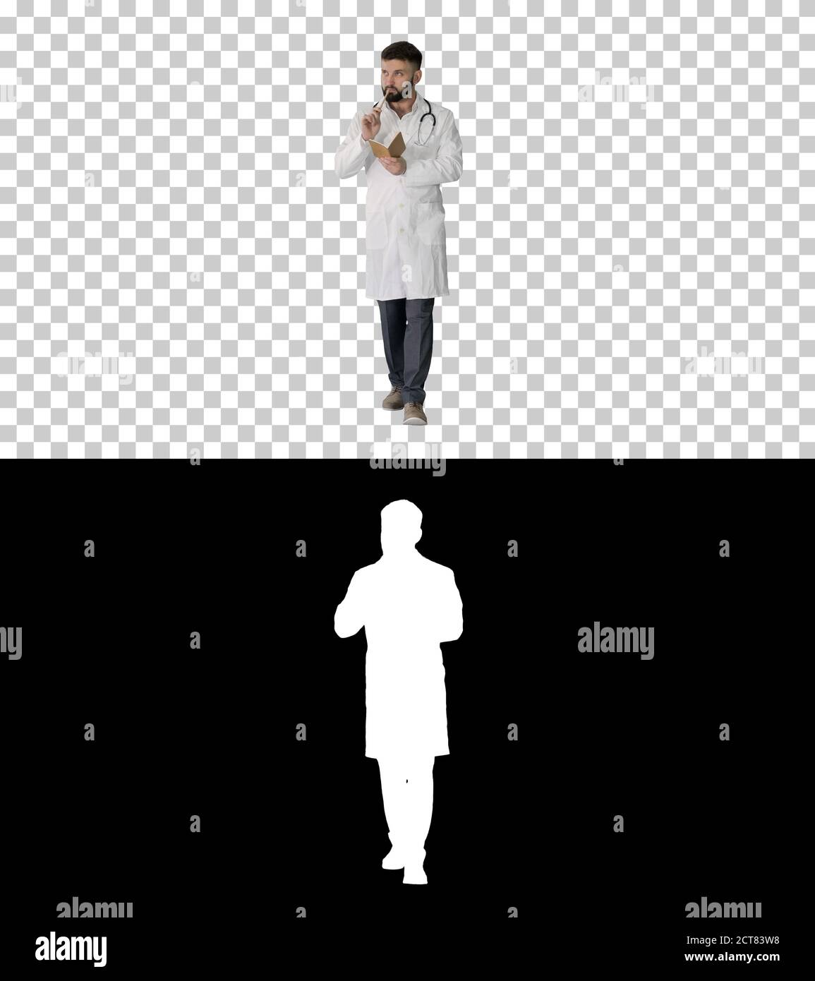 Walking Arzt oder Sanitäter Mann hält Stift und Notebook suchen Für Stockfoto