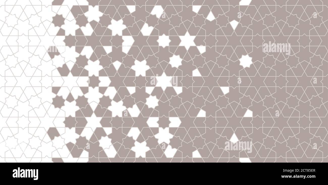 Islamische Halbtonvektor Hintergrund Rand Textur. Geometrische Halbtonstruktur mit Mosaikzerfall. Stock Vektor