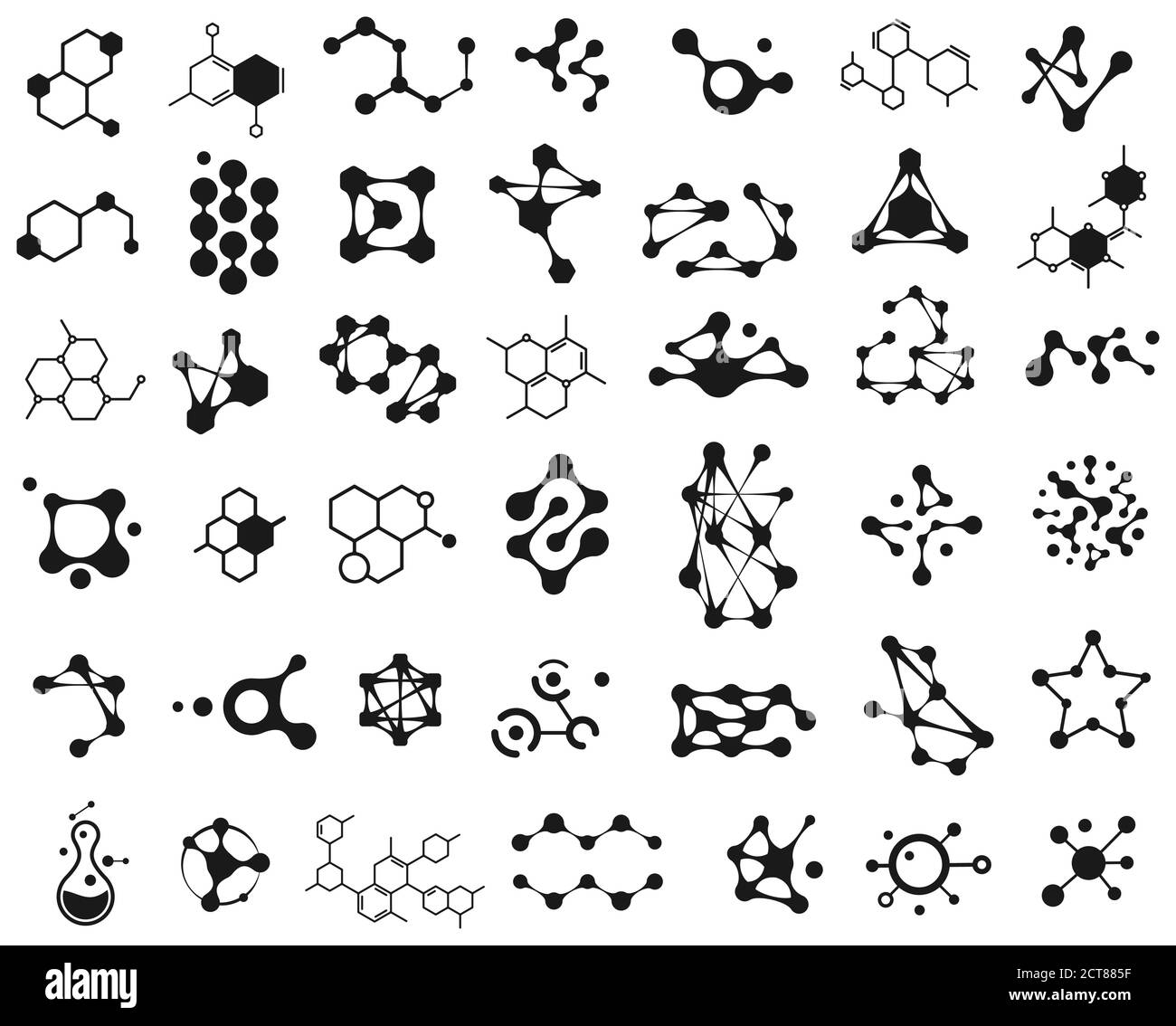 Symbole für verbundene Moleküle. Logo der molekularen Struktur. Verbindung Wissenschaft Molekül, Chemie Atom, chemische abstrakte molekulare Struktur Illustration Stock Vektor