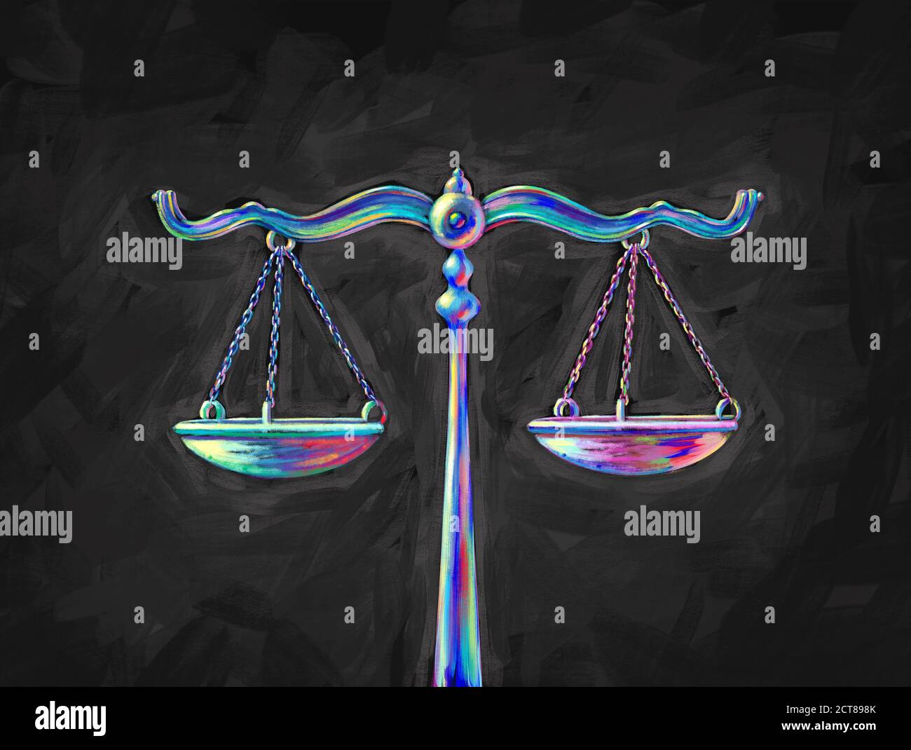 Rechtskonzept mit Maßstäben der Gerechtigkeit mit als Rechtssymbol eines Richters und Urteils mit 3D-Illustrationselementen. Stockfoto