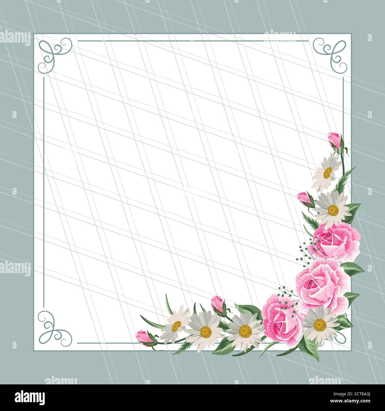 Schöner Vintage-Rahmen mit Blumen auf gestreiftem Hintergrund Stock Vektor