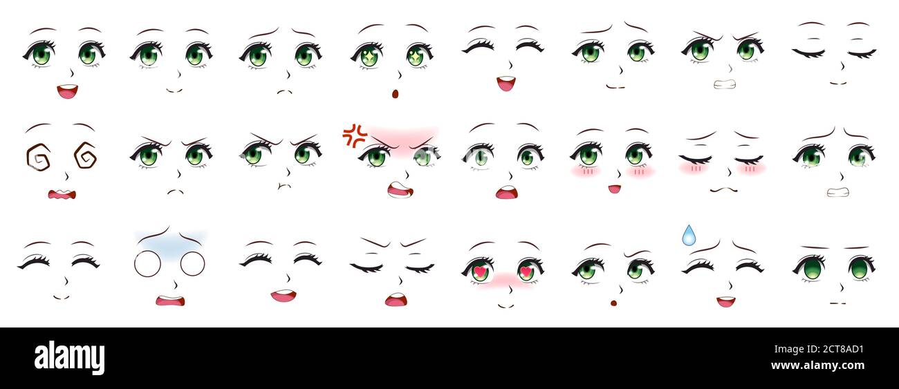 Manga Ausdruck Anime Madchen Gesichtsausdrucke Augen Mund Und Nase Augenbrauen Im Japanischen Stil Manga Frau Emotionen Cartoon Vektor Set Illustrati Stock Vektorgrafik Alamy