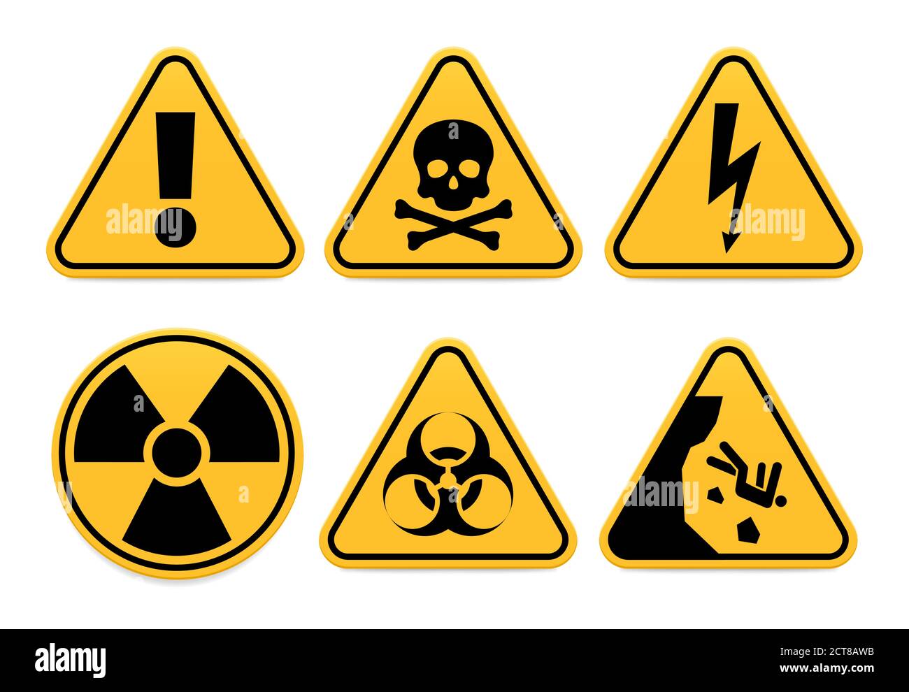 Gefahrenschilder. Sicherheitssymbol, Warnsymbol und Warnung isoliert, Gefahr und gefährliche Vektorgrafik. Ausrufewarntaste Stock Vektor