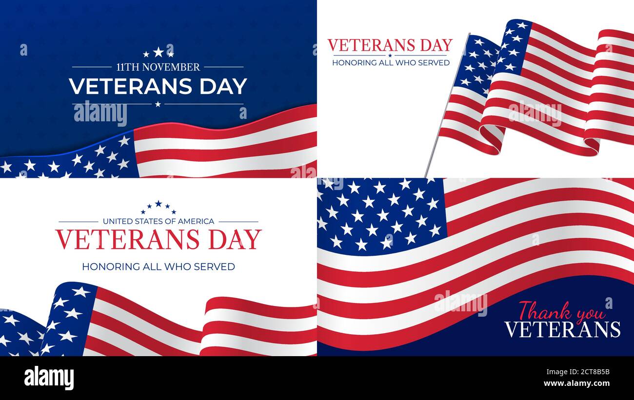 Veterans Day. Happy Veterans Tag Feier november 11 zu Ehren Helden, die serviert. USA Flagge und Schriftzug patriotischen Urlaub Vektor Poster. USA Vete Stock Vektor