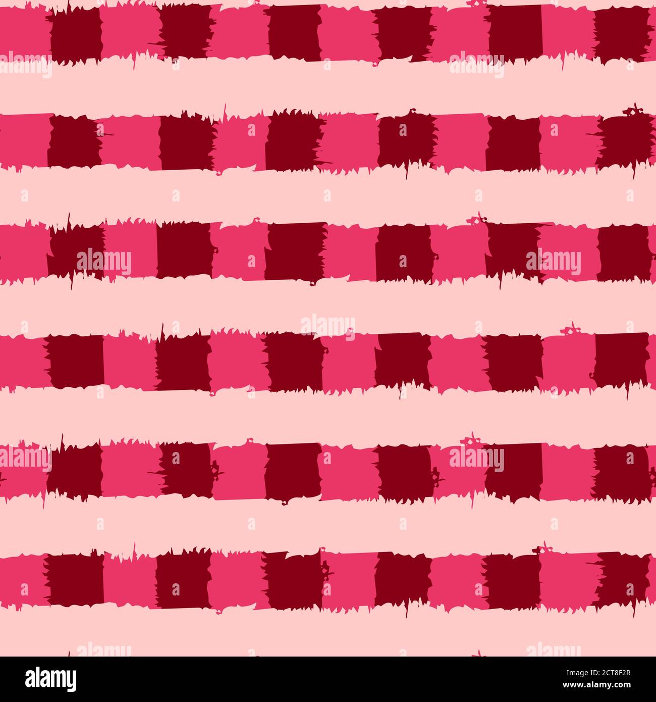 Nahtloses Streifenmuster. Abstrakte Streifen. Handzeichnung, Pinsel, Blots. Moderne Texturen. Ursprünglicher Hintergrund. Karierte Hintergrund Quadrate Crimson Stock Vektor