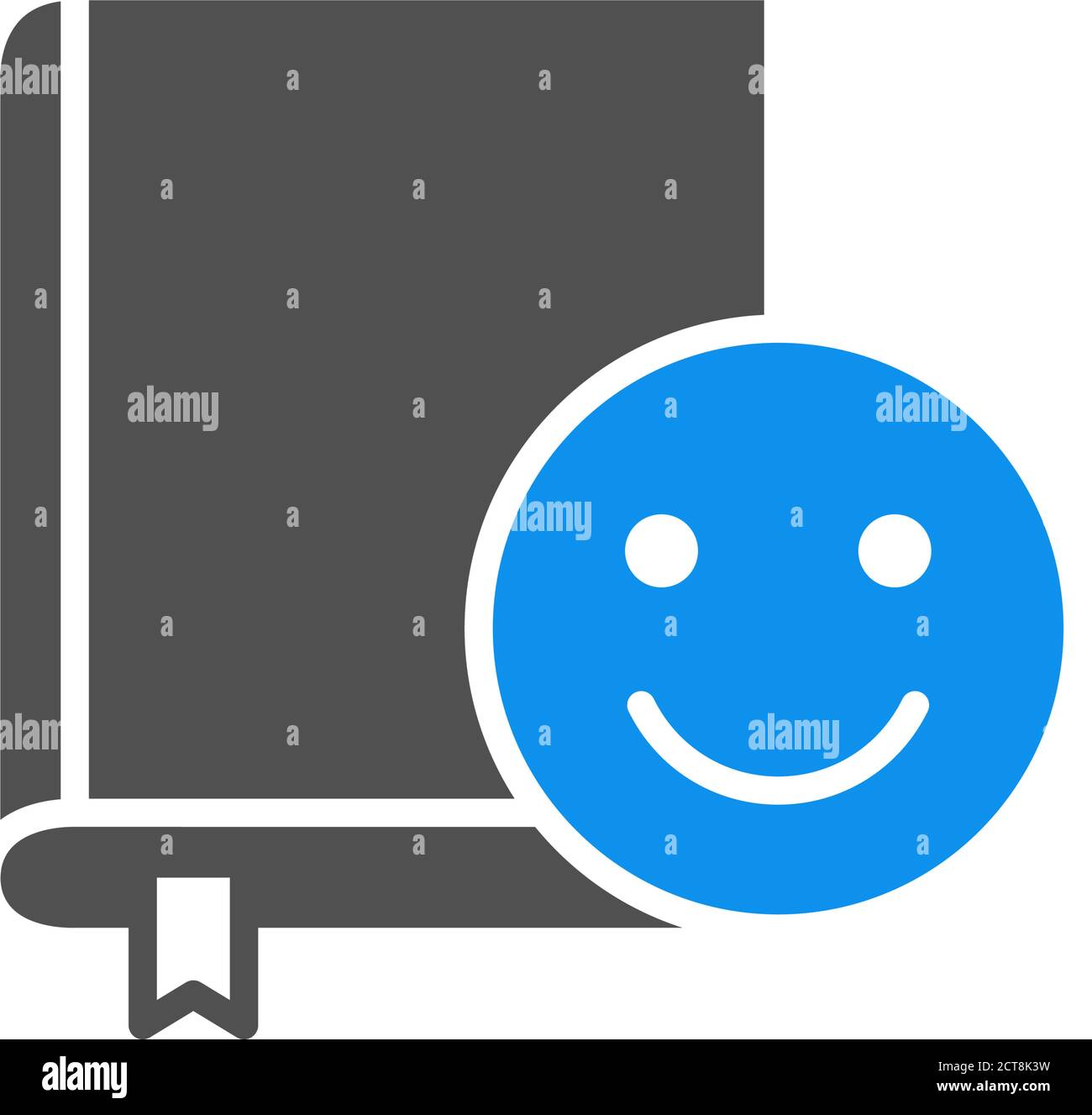 Buch mit glücklichen Smiley Gesicht farbigen Symbol. Gute Literatur, beste Wahl, positives Feedback-Symbol Stock Vektor